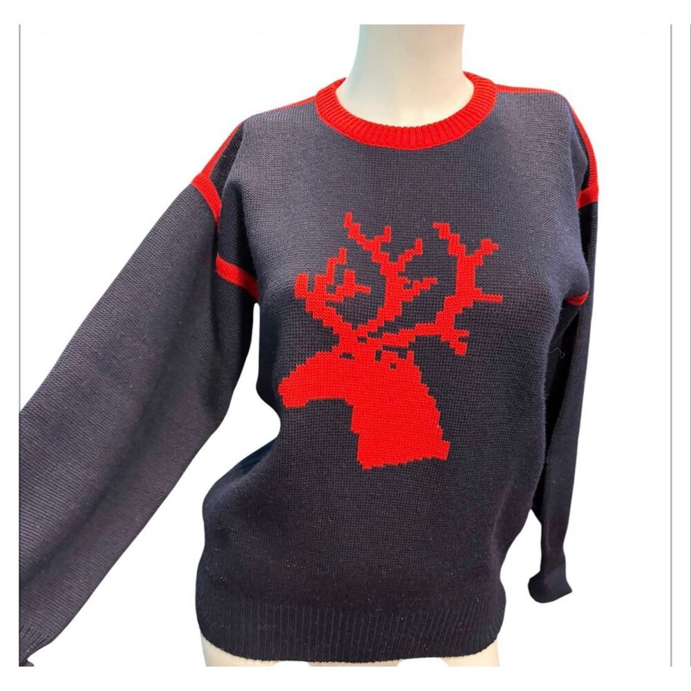 Britches Vintage Navy Red Wool Reindeer Sweater Women’s Size Medium